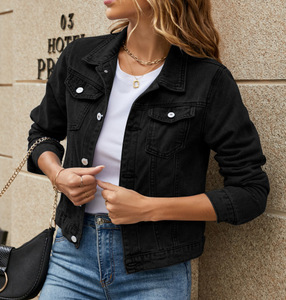 Chaqueta Vaquera para Mujer, Estilo Hombros Descubiertos, Manga Larga, <span class=keywords><strong>Blazer</strong></span> Informal, Corte Entallado, Negro, Azul, Rojo, Blanco, Verde Oliva, Verano <span class=keywords><strong>2022</strong></span> - Product Image 1