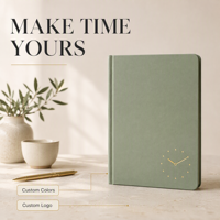 LABON Agenda Personnalisé A5 – Journal de Planification Quotidienne Couverture Rigide Taupe Sauge Sable avec Icônes Horloge Dorées pour Gestion du Temps et Notes