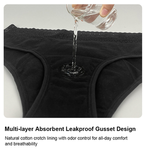 Culottes menstruelles réutilisables en coton Oeko-Tex pour femmes, avec dentelle, 4 couches absorbantes, anti-fuites, vente en gros OEM - Product Image 2