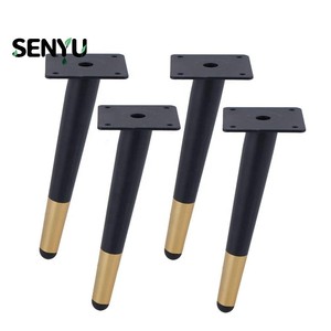 Midcentury Modern Tapered <b>Metal</b> Furniture <b>Legs</b> Black with Gold Brass Feet - Product Image 1