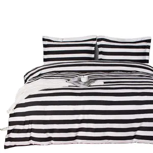 Juego de funda de edredón de microfibra, ropa de cama de 3 piezas con estampado de rayas anchas en blanco y negro