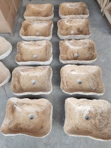 Fregadero de encimera Artículos sanitarios Lavabos <span class=keywords><strong>Lavabo</strong></span> de <span class=keywords><strong>piedra</strong></span> hecho a mano de mármol <span class=keywords><strong>beige</strong></span> - Product Image 3