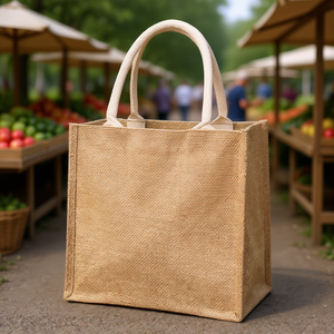 Borsa per la spesa in iuta ecologica 15,3x12,2x5,9 pollici, resistente e riutilizzabile per uso domestico ed esterno, modello D0100X3BARJ - Product Image 2