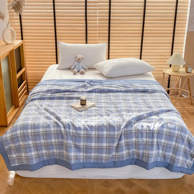 Factory Wholesale Washed cotton grid Summer Cool Comfortable Bed Quilt cooling light summer quilt
