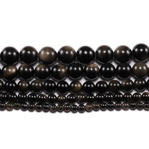 Perles d'obsidienne naturelle rondes noires et dorées pour la fabrication de bijoux, accessoires DIY en gros - Product Image 5