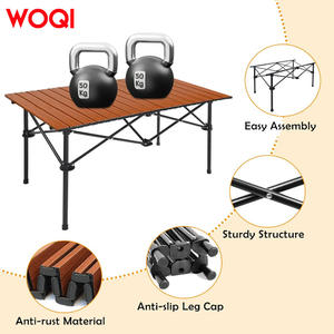 โต๊ะพับอลูมิเนียม Woqi รูปทรงสี่เหลี่ยมผืนผ้า สำหรับปิกนิกกลางแจ้ง แบบพกพา ฐานขาตั้ง สีน้ำตาลช็อกโกแลต สำหรับ 4 ที่นั่ง - Product Image 5