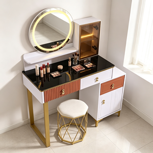 Modern <b>Makeup</b> <b>Vanity</b> With Lighted <b>Mirror</b> Storage Drawers Bedroom Dressing Table With Stool - Product Image 2