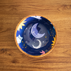 Bol en bois écologique à bas prix avec impression de phases de lune pour décor de table à manger bols à mélanger pour fruits et salade - Product Image 1
