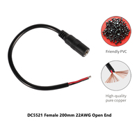 Câble de prise femelle DC5521 20 cm 22AWG 5,5x2,1 mm pour bande LED, caméra CCTV, routeur, appareil 12V 24V