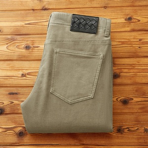 Celana Panjang Pria Musim Gugur Musim Dingin, Bahan Katun Rajut Stretch Pola Tekstur Mewah, Berat, Pinggang Sedang, Klasik Lima Kantong - Product Image 3