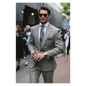 بدلة رجالية جديدة رمادية فاتحة، بدلة أنيقة ضيقة للعريس، طقم من قطعتين (سترة + بنطلون) لحفلات الزفاف والمناسبات الرسمية، بدلة إشبين العريس - Product Image 1