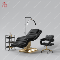 Mobilier Esthéticien Salon de Beauté, Lit Facial Courbe à Base Dorée, Lit Cosmétique Électrique pour Cils, Table de Massage de Spa de Luxe, Lit à Cils