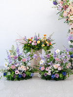 Arche de fleurs artificielles pastel mélangées, décor floral violet, rose, jaune pour mariage, fête, location, vitrine, vente en gros