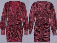 Robe de cocktail mini style vintage pour femme, nouvelle collection, manches longues, col en V, en tulle, avec nœud, ornée de cristaux, idéale pour les soirées club