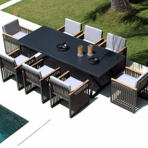 Mugao Furnitur Teras Taman Modern, 8 Tempat Duduk Meja Makan Set Furnitur Luar Ruangan