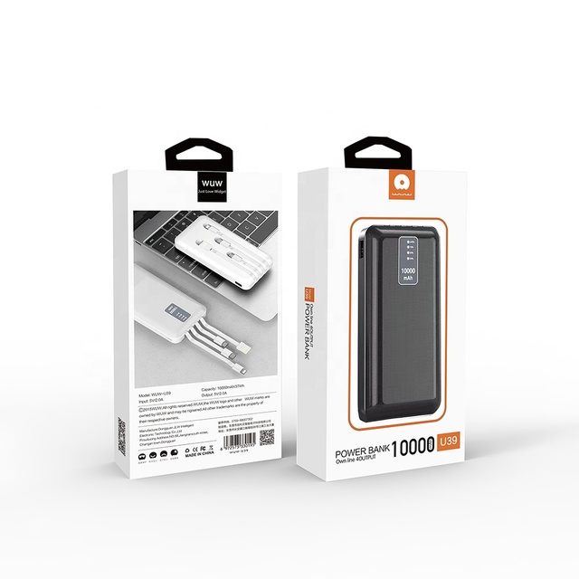 Hot Sale Products Portable Mobile Charger Power Bank 10000mah Built in Cable Wired Powerbank for Smartphone