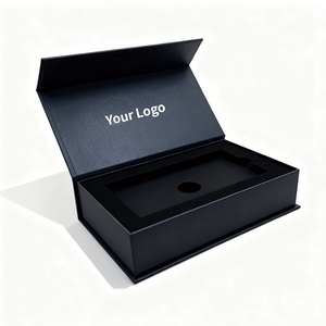 Boîte cadeau magnétique noire avec logo personnalisé, inserts en papier, emballage rigide de qualité supérieure pour montre, carte de crédit, boucles d'oreilles - Product Image 2