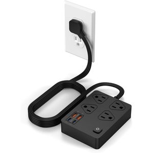 Power Strip 4 AC Outlets 4 <b>USB</b> Ports 6Ft Flat <b>Plug</b> Surge Protector Charging Station - Product Image 1