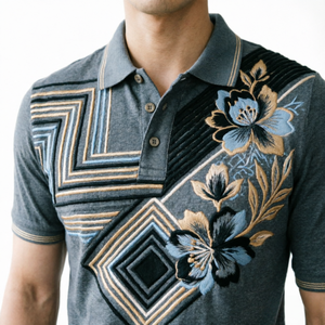 Camiseta Polo Personalizada para Hombre, Algodón Grueso, Estilo Urbano, Bordado con Diseño Floral Geométrico, Manga Corta, <span class=keywords><strong>Ropa</strong></span> Casual de <span class=keywords><strong>Marca</strong></span> - Product Image 2