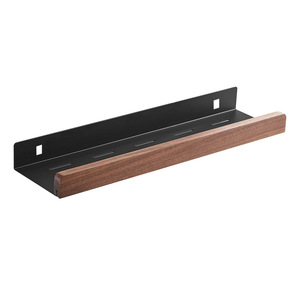 <b>Walnut</b> Wood Wall Mounted Storage Rack No Drill Bathroom <b>Shelf</b> Rectangular 1 Tier Custom Size Personal Care Organizer - Product Image 2