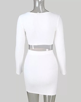 Ensemble 2 pièces pour femme, costume en tricot à manches longues, ensemble deux pièces à épaules dénudées, haut court et jupe, col en V, tenues féminines, robe de soirée pour femmes