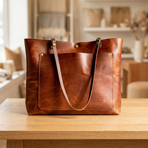 Pochette en cuir véritable faite à la main avec fermeture éclair, souple, imperméable, durable, écologique, légère, grande capacité - Product Image 4