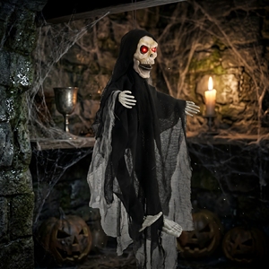 53CM Sound Activated Halloween Hanging Fly Skeleton Ghost with Glowing Red Eyes Flapping Wings Scary Sound Haunted House Decor - Product Image 1