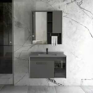 MUXIN-lavabo de cerámica blanca para baño, tocador con espejo Led inteligente de aluminio dorado, tocador con toallero