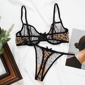 Sexy báo in áo ngực & ngắn gọn Bộ cộng với kích thước Underwire Push-Up Teen <span class=keywords><strong>Bra</strong></span> Set với thời trang Bow Sheer lưới đồ lót - Product Image 5