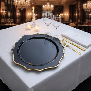 Assiettes décoratives en plastique <span class=keywords><strong>noir</strong></span> européen, faites à la main, <span class=keywords><strong>motif</strong></span> végétal classique, commerce extérieur, collation, fruits, fête, mariage - Product Image 4