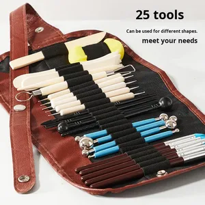 Kit d'outils <span class=keywords><strong>de</strong></span> sculpture avec manche en bois, lot <span class=keywords><strong>de</strong></span> 25 pièces, poterie céramique et argile, outils <span class=keywords><strong>de</strong></span> modelage pour fournitures d'art - Product Image 3