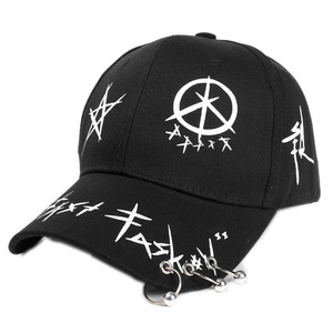 Black White Unisex <b>Snapback</b> <b>Cap</b> With Rivet Metal Rings Street Hip Hop Baseball Hat Polyester Cotton Canvas Print Design - Product Image 5