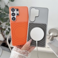 Coque rigide en PC effet givré en cuir PU Litchi à motif ondulations d'eau pour Samsung Galaxy S23 S24 S25 S26 Ultra avec recharge sans fil et couverture magnétique