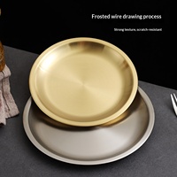 Assiette plate ronde en acier inoxydable 201 de style coréen pour restaurant, idéale pour hot pot, barbecue et viande grillée