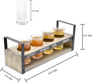Estante para servir muestras de <span class=keywords><strong>cerveza</strong></span> de madera encalada rústica con paneles de pizarra Juego de vuelo de <span class=keywords><strong>cerveza</strong></span> de madera Vasos Cubos de hielo Tinas de bebidas - Product Image 3