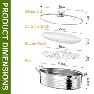 Juego de ollas de vapor ovaladas <span class=keywords><strong>para</strong></span> pescado con olla de cocina 8QT, sartén de cerámica, mandril, tapa de vidrio ventilada <span class=keywords><strong>para</strong></span> cocinar pescado al vapor, sopa hirviendo, <span class=keywords><strong>pavo</strong></span> asado - Product Image 2