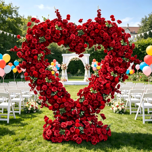 Flores Artificiales Personalizadas de Fábrica, Decoración al por Mayor, Arco de Flores en Forma de Corazón de Rosas para Decoración de Fondo de Boda - Product Image 1