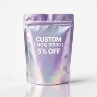 Pochettes personnalisées holographiques laser refermables, emballage brillant pour cosmétiques, MOQ 100 000, 5 % de réduction
