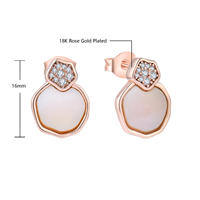 Ensemble de boucles d'oreilles et collier en argent sterling 925 plaqué or rose, motif nid d'abeille hexagonal, pavé de CZ, nacre, bijoux en gros