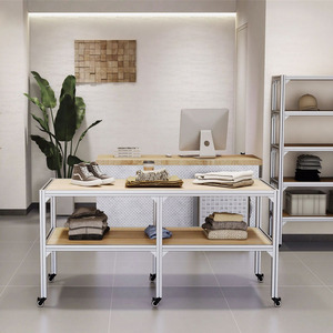 Vitrine d'exposition commerciale, comptoir îlot pour magasin de vêtements, profilé en aluminium moderne, présentoir en panneau marin - Product Image 2
