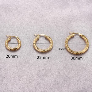 Pendientes de Aro Trenzados de Acero Inoxidable con Baño de Oro para Mujer, Clásicos, Gruesos, Grandes, Tipo Huggies, para Perforación de Oreja, Accesorios de Joyería para Boda - Product Image 2
