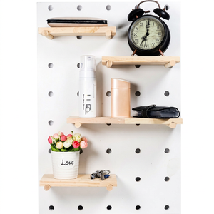 Étagère murale moderne en bois de pin massif à double niveau avec panneau perforé détachable pour rangement d'outils, salon, bureau, cuisine, décoration intérieure - Product Image 1