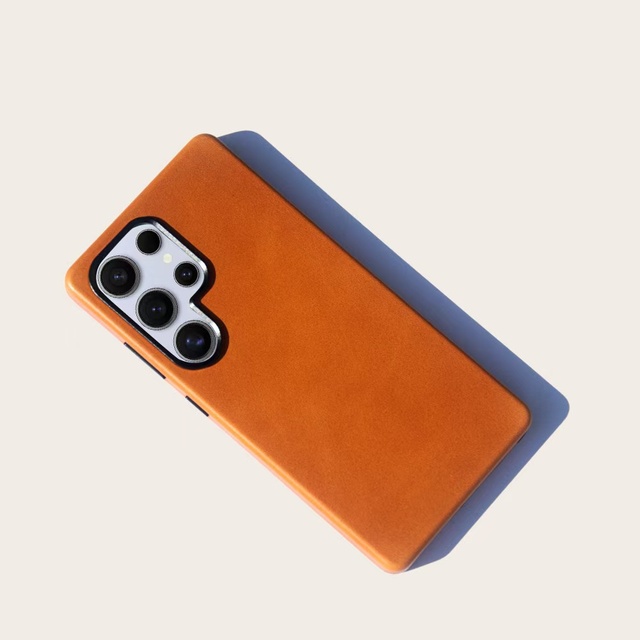 Customized Luxury Real Leather Magnetic Ring Holder Shockproof UV Painted Mobile Phone Cases for for S24 Ultra S25