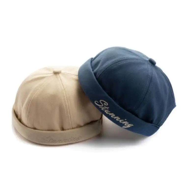 Custom Retro Cuffed Brimless Baseball Docker Cap Hat Without Visor With Vintage Logo