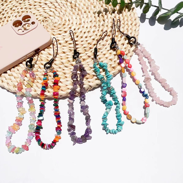 Natural Crystal Phone Lanyard DIY Bead Colored Gemstone Crushed Stone Phone Chain Wrist Strap