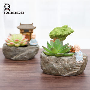 ROOGO miniatur pedesaan Zen Garden Planter sukulen, kaktus, Bonsai, pot ramuan dengan patung hadiah penghangat rumah - Product Image 4