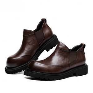 Bottes moto rétro à enfiler pour hommes, faites à la main, à coupe basse, en cuir à semelle épaisse - Product Image 6