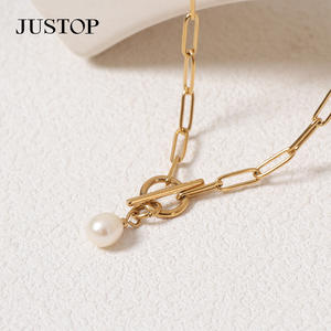 न्यूनतम 18k गोल्ड pvd स्टेनलेस स्टील हार लॉक आकर्षण बकसुलग मोती लटकी प्यारी महिलाओं के चोक रिंग-मोती हार उपहार - Product Image 6