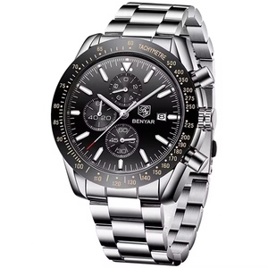 BENYAR 5140 Men Stainless Steel Sport Chronograph Quartz Watch Casual Fashion Waterproof Full Calendar Men <b>Clock</b> Reloj - Product Image 3