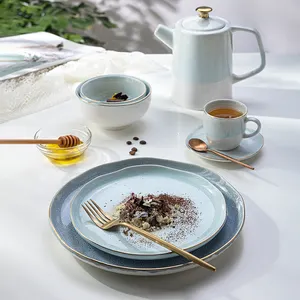 Online seramik tabaklar kupa toptan fiyat üreticisi mavi sır 16 adet avrupa keramik yemek takımı yemek setleri